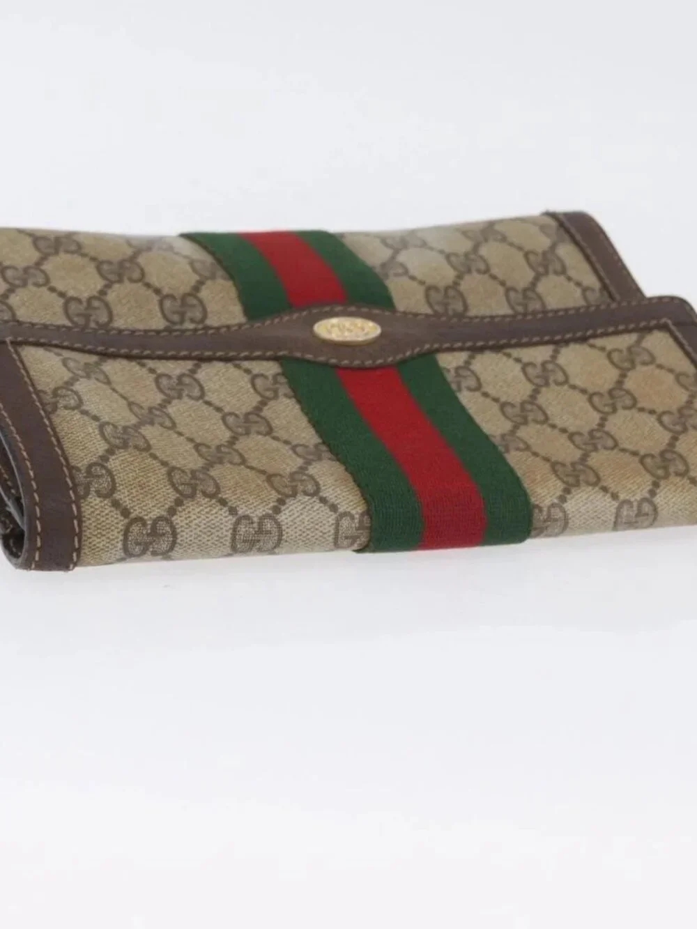 GUCCI GG Supreme Web Sherry Line Bag PVC Beige Gold 67 039 3087 Auth 173857